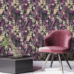 Beautiful midnight orchid floral wallpaper transforms dark feature walls.