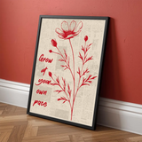 Beautiful minimal red floral motivational quote art poster sticker enhances wall decor.