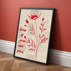 Beautiful minimal red floral motivational quote art poster sticker enhances wall decor.