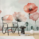 Beautiful minimal watercolor floral wall mural sticker for living room wall decor enhances style.
