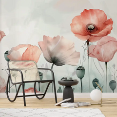 Beautiful minimal watercolor floral wall mural sticker for living room wall decor enhances style.