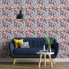 Beautiful romantic pastel floral wallpaper enhances refined living spaces.