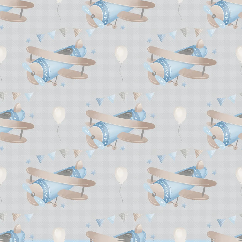 Beautiful vintage airplane soft pastel kids room wallpaper, decor sticker.