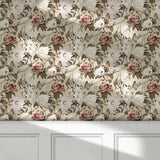 Beautiful vintage crane and peony botanical wallpaper enhances classic spaces.