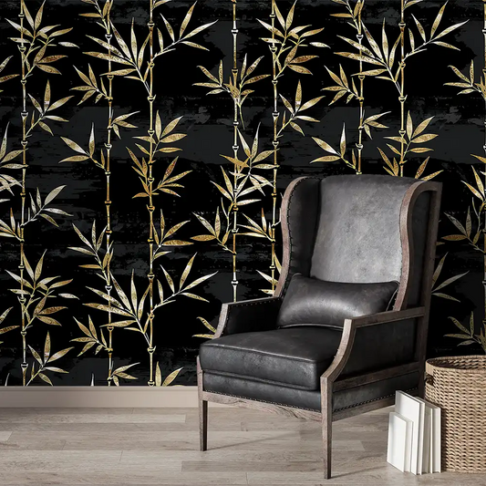Black and gold bamboo wallpaper sticker for home wall adds a luxurious touch.