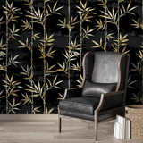 Black and gold bamboo wallpaper sticker for home wall adds a luxurious touch.