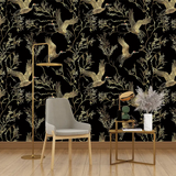 Black and Gold Crane Wallpaper for a luxurious kitchen style.