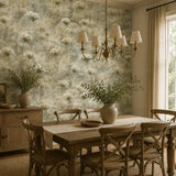 Texture close up of blue mist queen annes lace wallpaper in a matte finish.