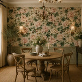 Texture close up of blush garden rose wallpaper with a matte painted finish.