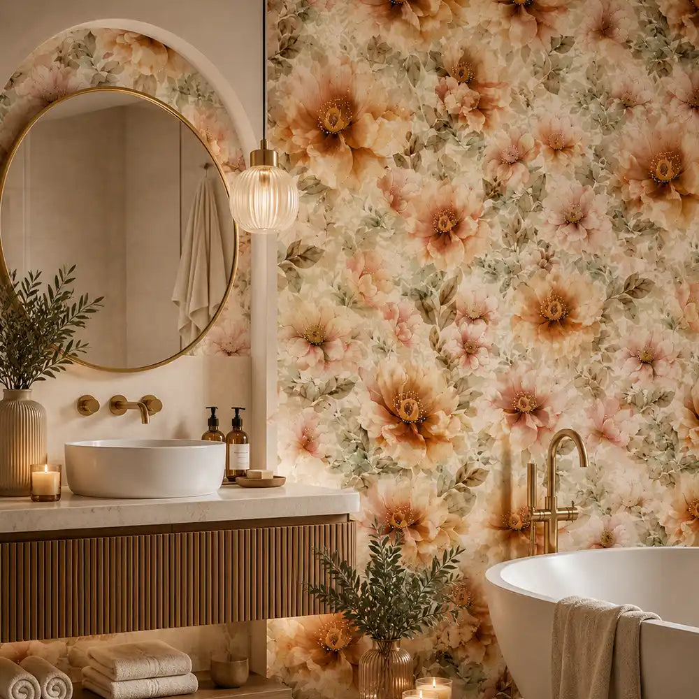 Pink floral removable wallpaper full bedroom wall installation, romantic soft palette