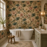 Roll sample of blush water lily garden wallpaper showing width and finish.