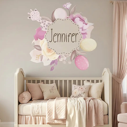 Custom Name Baby Floral Wall Sticker