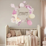 Custom Name Baby Floral Wall Sticker – Personalized Nursery Girls Room Decal