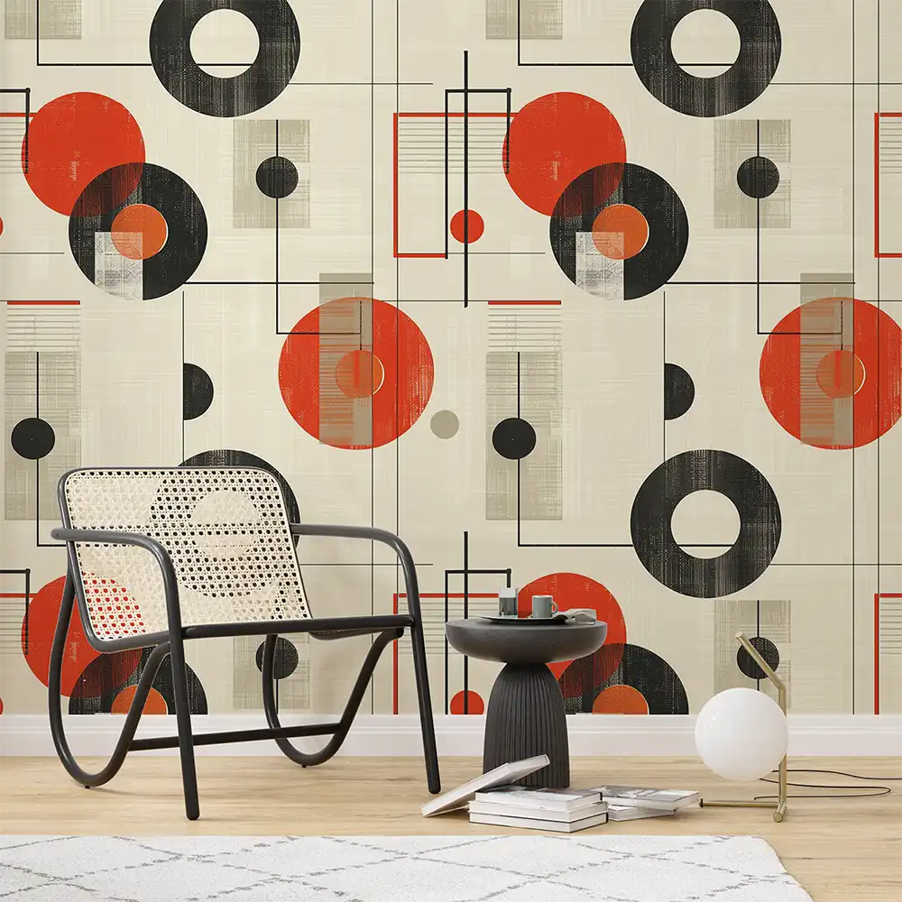 Bold Bauhaus Abstract Circle Wall Mural for creative offices.