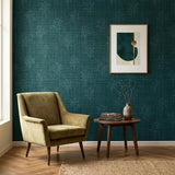 Botanical linen wallpaper edge detail showing smooth peel-and-stick application