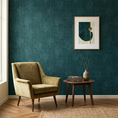Botanical linen wallpaper edge detail showing smooth peel-and-stick application