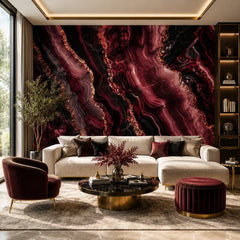 Noir agate luxury mural edge showing seamless installation and deep color richness