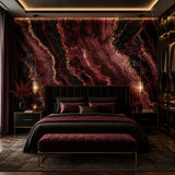 Luxury dark agate peel-and-stick mural in living room, rich jewel-tone accent wall