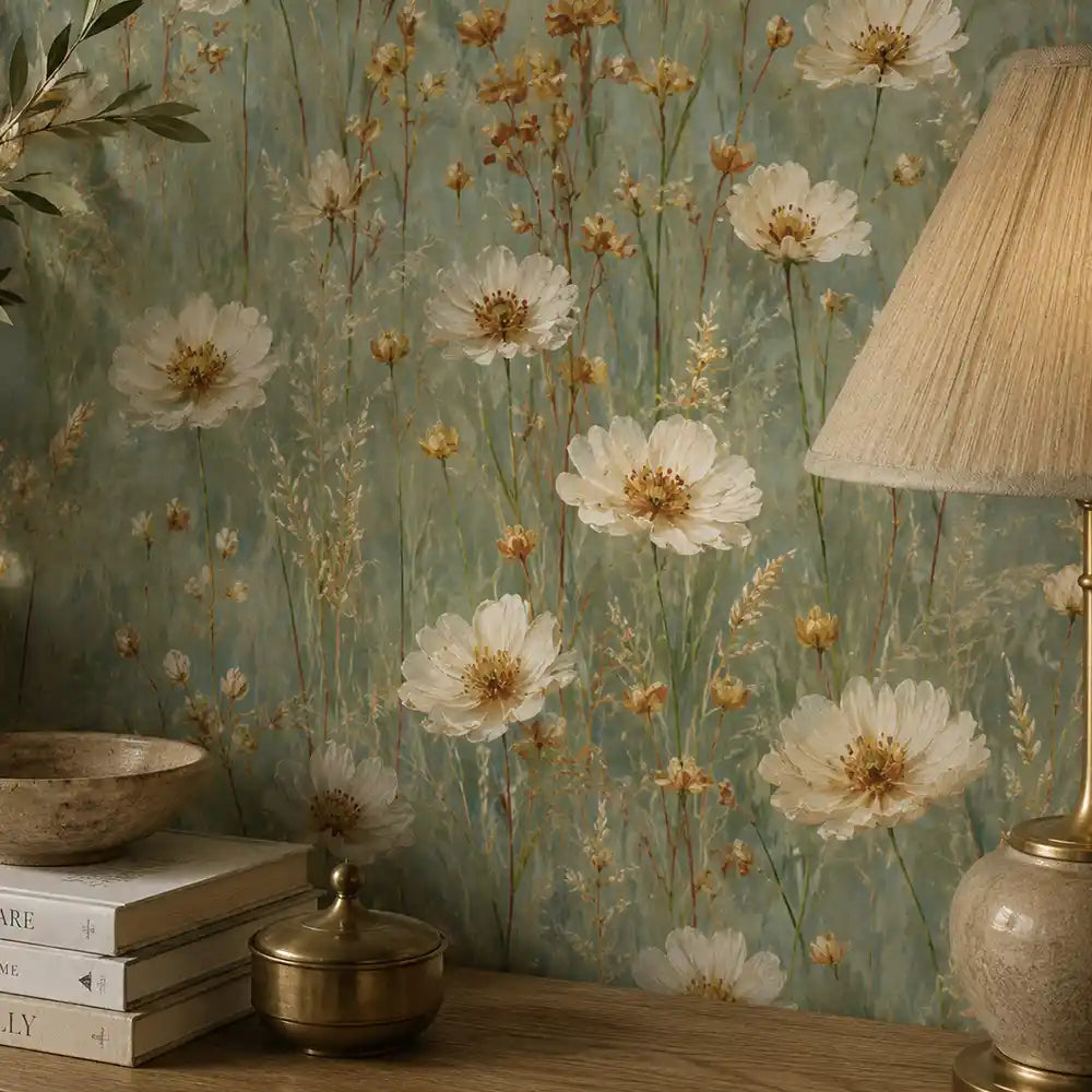Buy sage meadow cosmos peel and stick wallpaper made by Wall Decor Design.