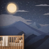 Moonlight Mountain Wallpaper – Night Sky Peel-and-Stick Bedroom Kids Room Design