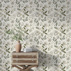 Changeable Sage Green Floral Wallpaper for a stylish living room.