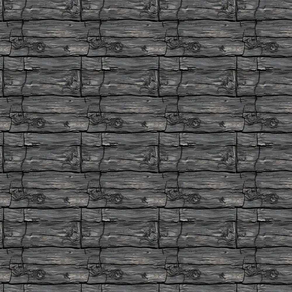 Charcoal timber wall wallpaper with dark wood planks for modern interiors.