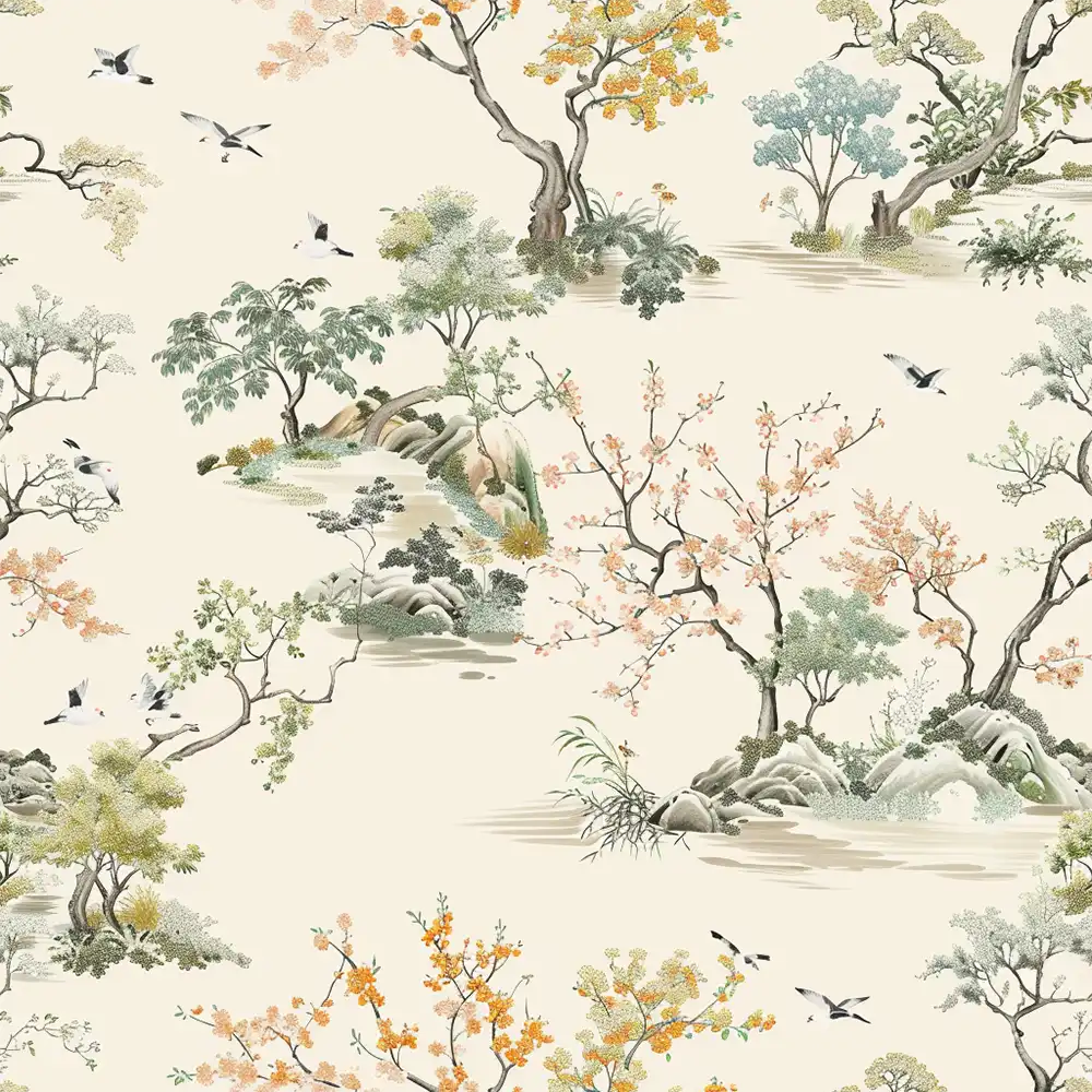 Chinoiserie Landscape Wallpaper to add beauty to your office space.