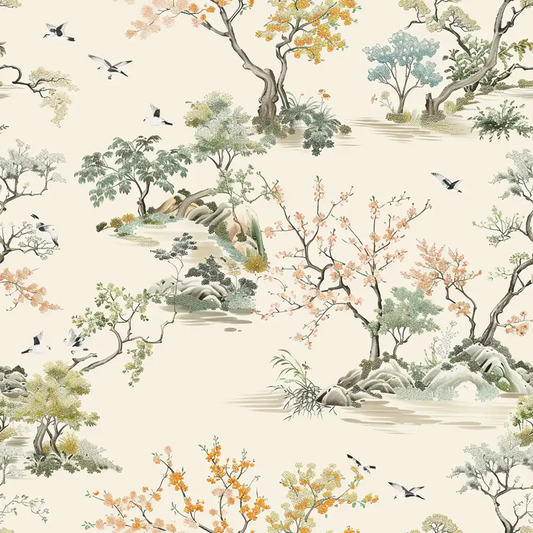 Chinoiserie Landscape Wallpaper to add beauty to your office space.