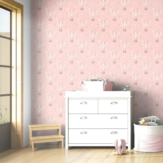 Comfortable dreamy air balloons sky nursery wallpaper, soft wall sticker.