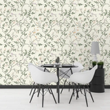 Comfortable ivory botanical vine wallpaper sticker for bedroom wall adds softness.