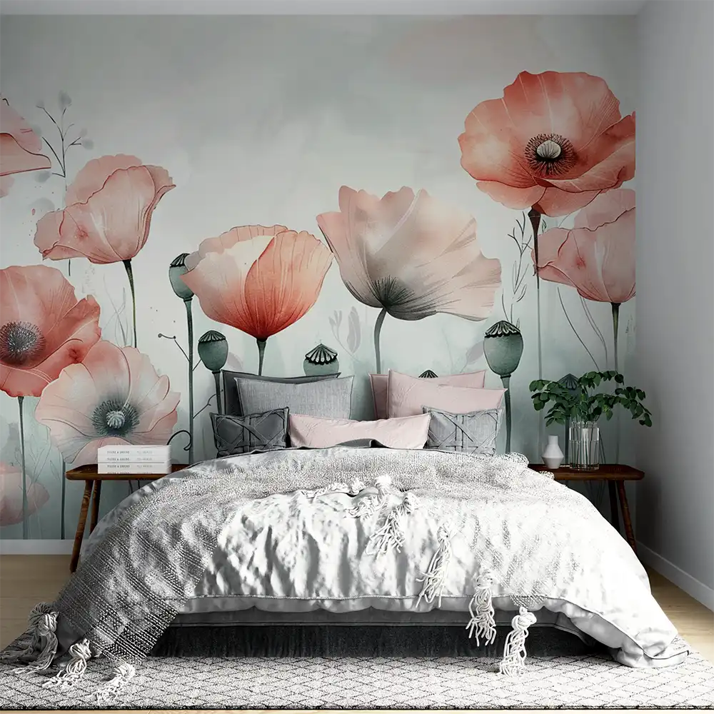 Comfortable minimal watercolor floral wall mural sticker for office wall decor adds calm.
