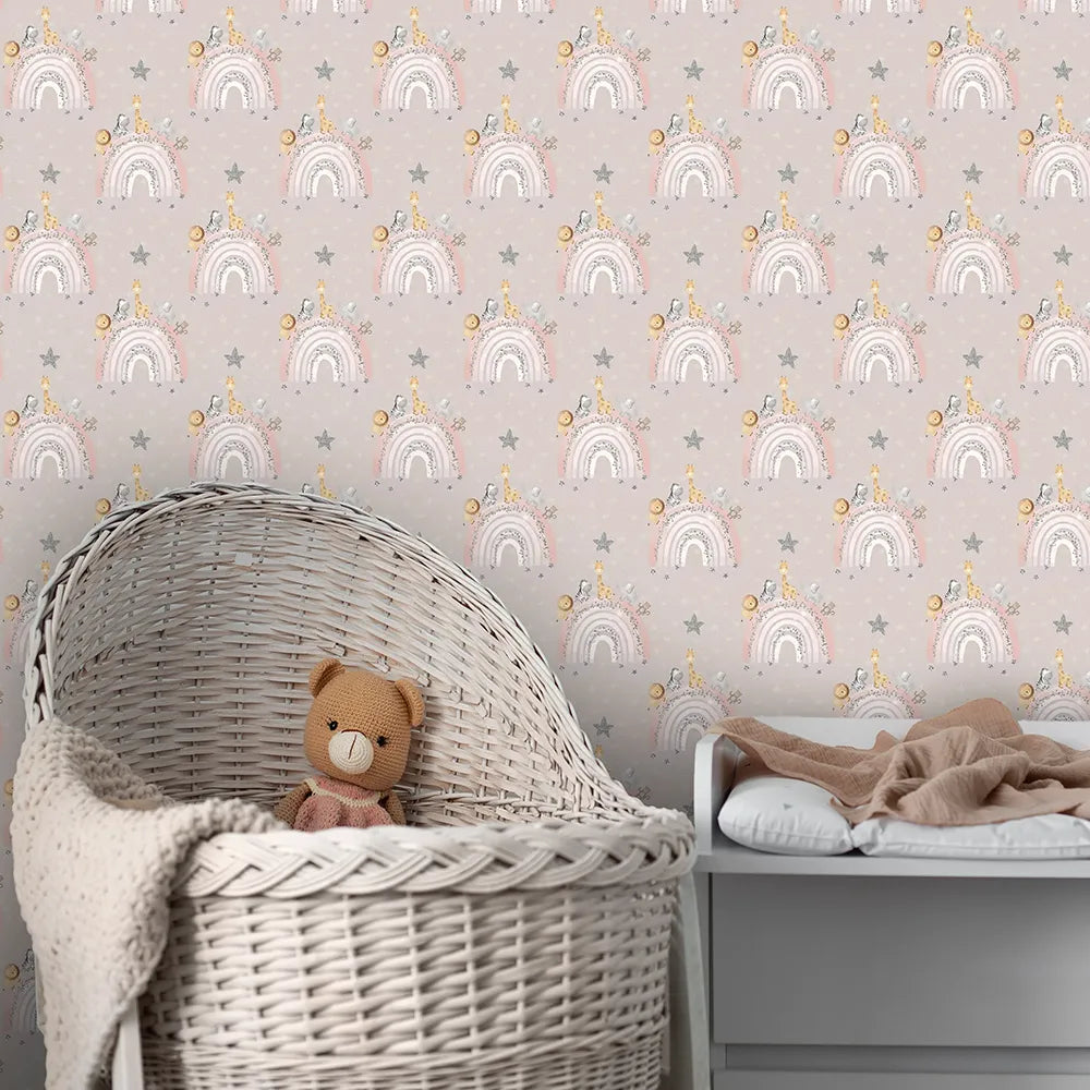 comfortable pastel safari rainbow kids room wallpaper playroom sticker