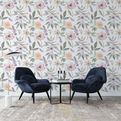 Comfortable pastel watercolor floral wallpaper sticker for bedroom wall adds calm.