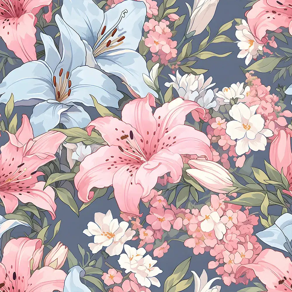 Comfortable romantic pastel floral wallpaper creates a calm visual balance.