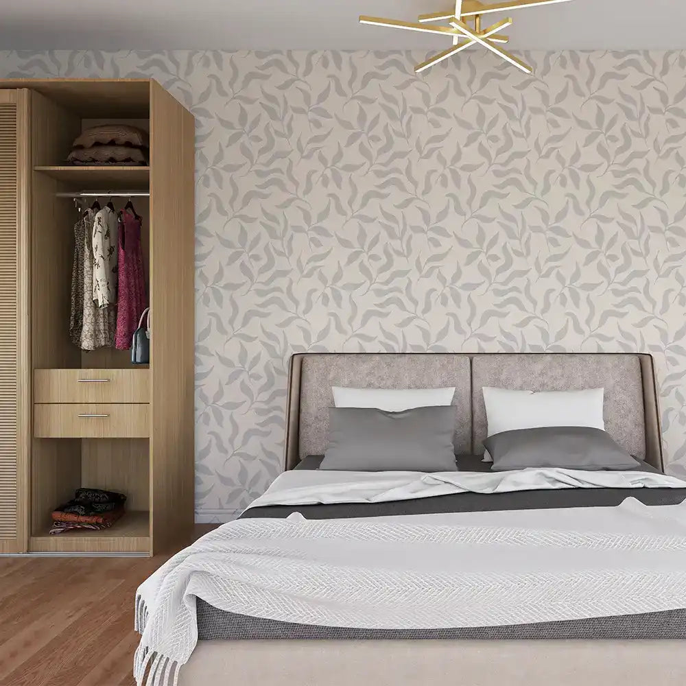 Comfortable soft harmony minimal leaf wallpaper creates visual calmness.
