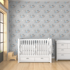 Comfortable vintage airplane soft pastel kids room wallpaper, wall sticker.