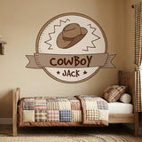 Custom Name Cowboy Wall Sticker – Western Boys Room Personalized Kids Decal