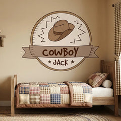 Custom Name Cowboy Wall Sticker – Western Boys Room Personalized Kids Decal