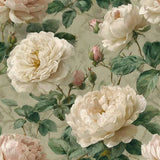 Cream peony wallpaper with full painted blooms for a soft interior wall.
