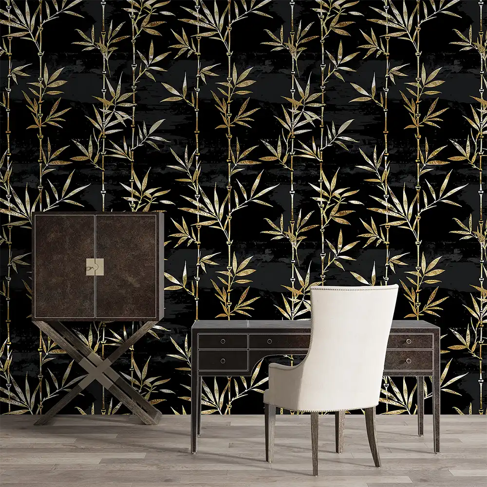 Enhance your room with black and gold bamboo wallpaper sticker for wall decor.