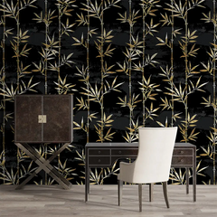 Enhance your room with black and gold bamboo wallpaper sticker for wall decor.