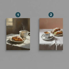 Enhance your room with cozy coffee and pastry still life art poster sticker today.