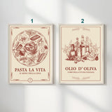 Enhance your kitchen with vintage Italian kitchen food illustration art poster sticker.