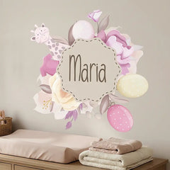 Custom Name Baby Floral Wall Sticker – Personalized Nursery Girls Room Decal