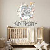 Elephant Name Wall Decal – Personalized Nursery Kids Room Removable Sticker