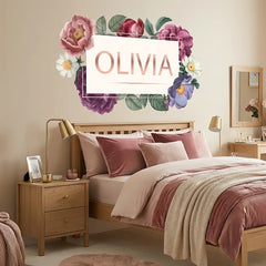 Custom Floral Name Sign Wall Sticker – Girls Room Nursery Personalized Decal