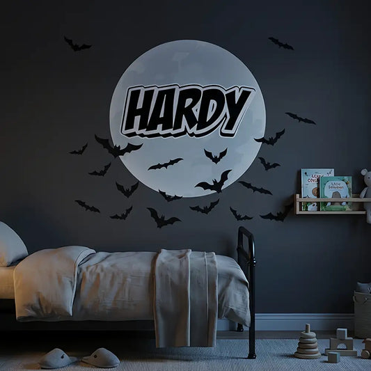 Custom Name Bat Moon Wall Sticker