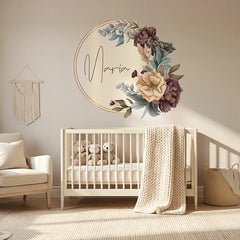 Custom Name Floral Circle Wall Sticker