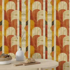 Custom Retro Mustard and Terracotta Wall Mural for unique home decor.