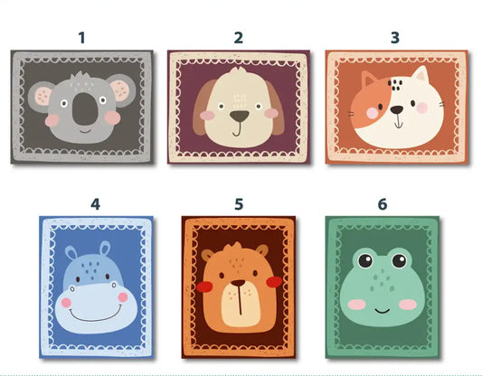 Cute Animal Faces Cartoon Nursery Posters – Kids Room Wall Art Set